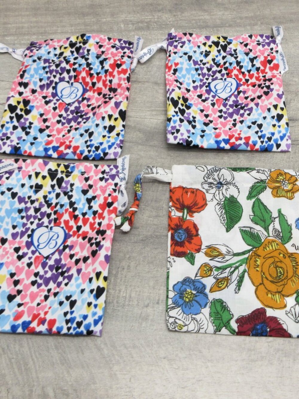 LOT OF 4 BRIGHTON JEWELRY DUST BAGS 6" T x 5" W HEARTS & FLORAL